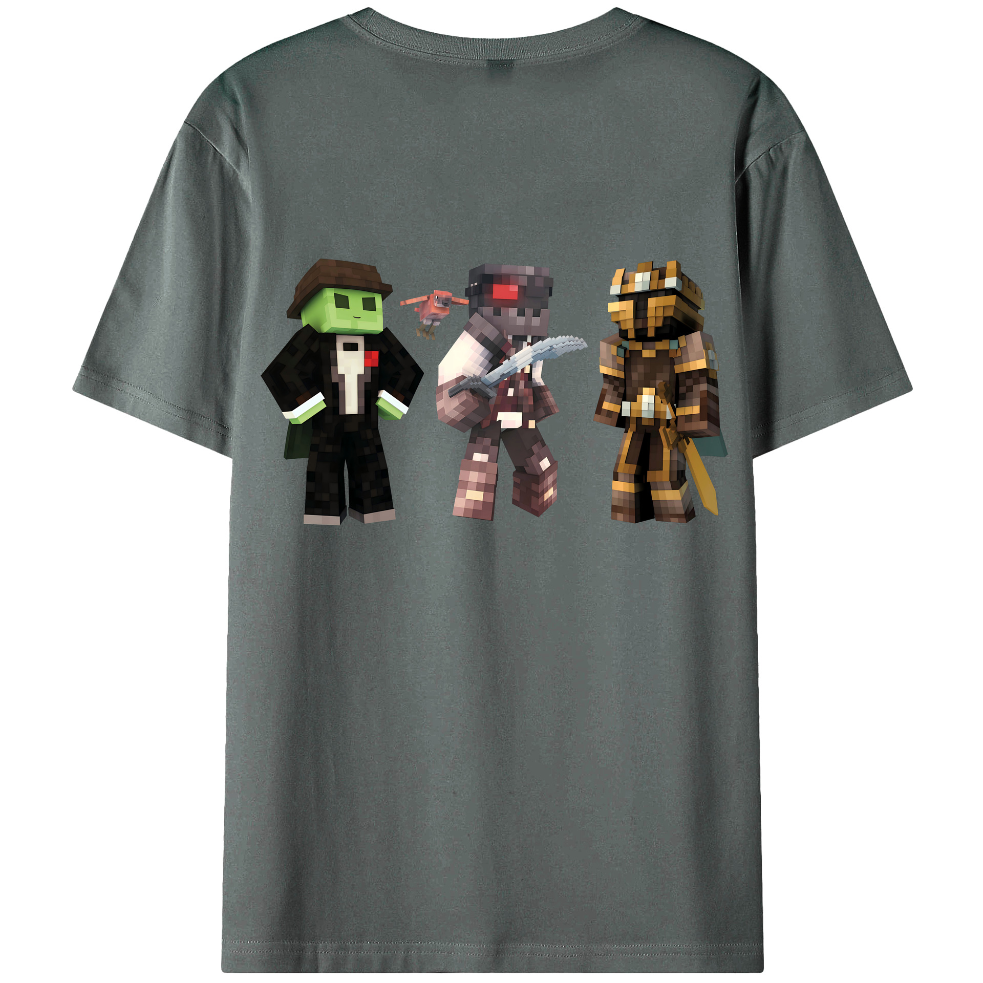 （画像用） マインクラフト ブロックの世界 Minecraft MC Block world 綿100％ メンズ半袖Tシャツ（バックプリント） 通気性